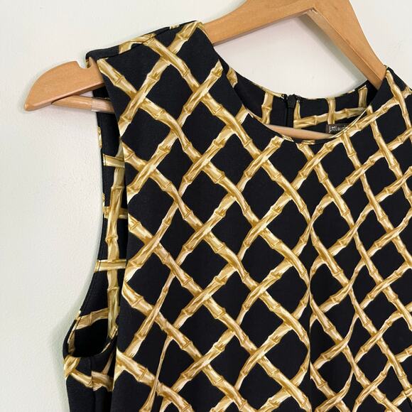 J. McLaughlin Sleeveless Black and Gold Bamboo Pattern Sheath Dress Size Medium - Picture 3 of 9
